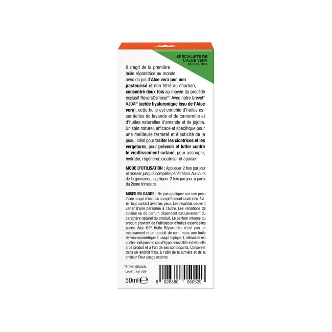 ALOE OIL HUILE REPARATRICE Flacon 50ml - boite face arrière