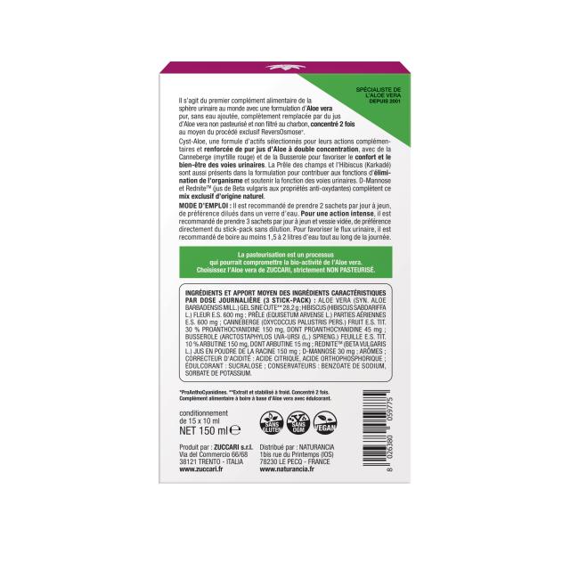 CYST-ALOE FLASH Solution buvable 15Sticks/10ml - face arrière
